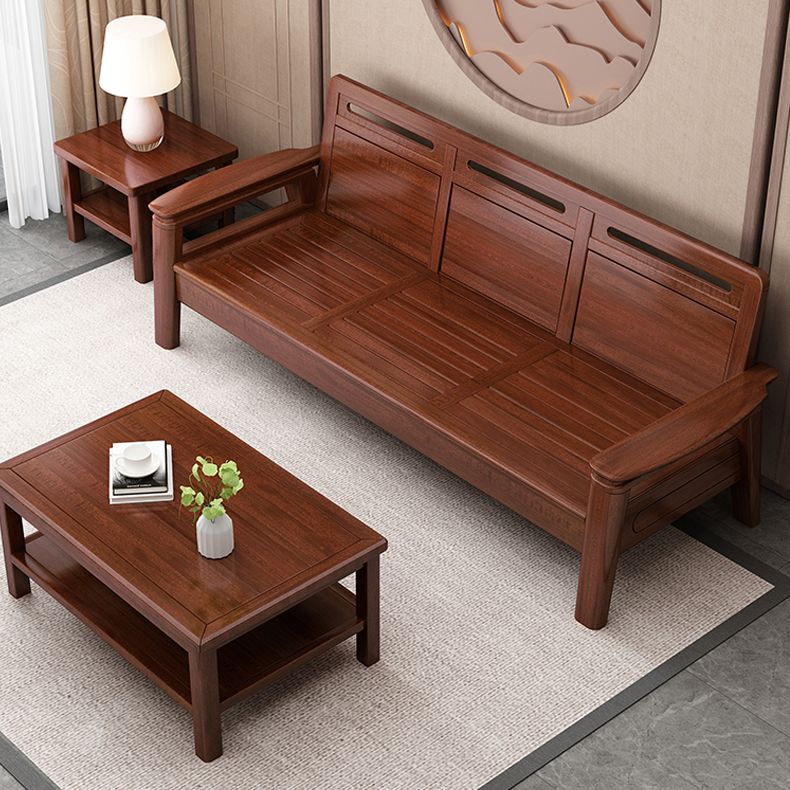 Brown Square Arm Sectional Sofas Solid Wood Sectional Couch for Living Room