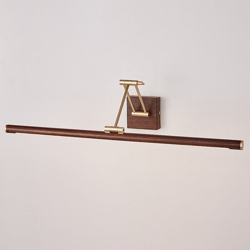 Walnut Wood Finish Linear Vanity Lighting Minimalist Metal LED Wall Light with Adjustable Arm