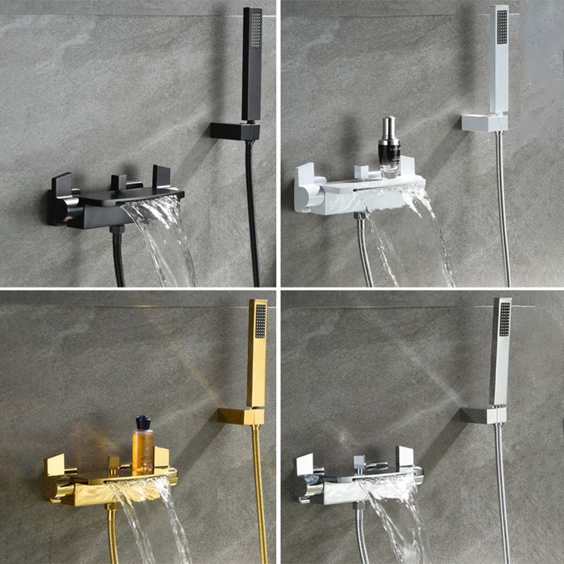 Wall Mounted Metal Tub Filler Low Arc Waterfall Double Handles Tub Faucet Trim