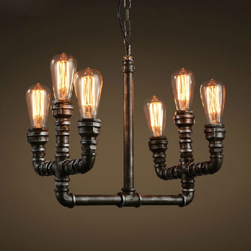 Metal Rust Chandelier Pendant Light Open Open 6 Têtes Lampe suspendue industrielle vintage avec tuyau