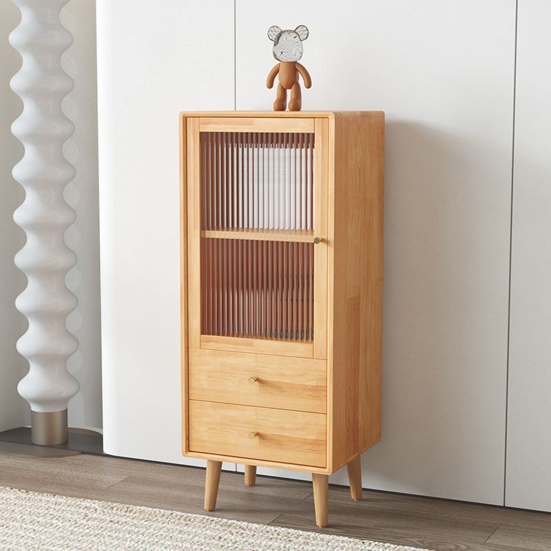 Contemporary Solid Wood Cabinet Glass Paned 1 - Door Natural Chest with Drawers