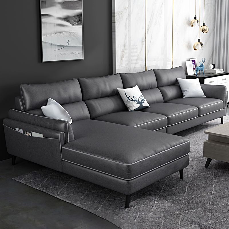 L-Shape Faux Leather Sectional with Recessed Arms and Storage