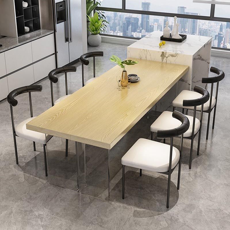 Mesa de comedor con tapa de madera rectangular, mesa de cocina con base de acrílico transparente moderna