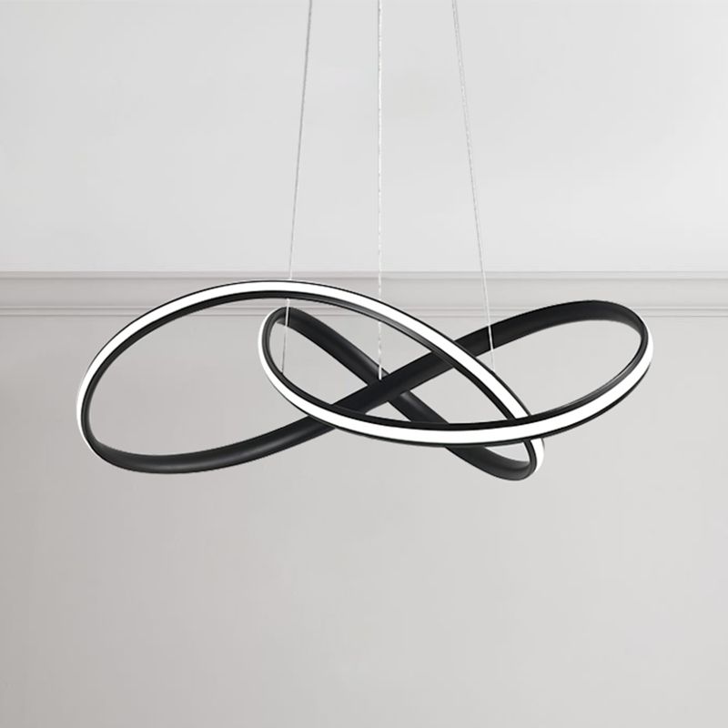 19.5"/27.5" Wide Black/White/Brown Bent Ceiling Light Fixture Simple LED Acrylic Chandelier Pendant in Warm/White Light