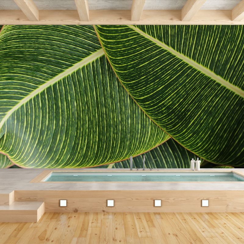 Tropical Leaves Mural Stain-Resistant Wall Decor for Guest Room, Personalized Size
