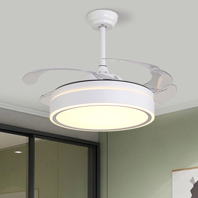Acrylrunde 4 Klingen Anhänger Lüfterleuchte moderne LED -Semi -Flush für Schlafzimmer, 20 "breit