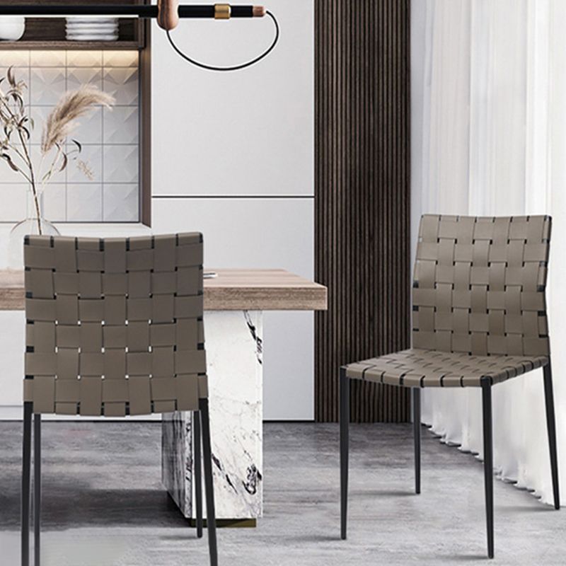 Tropical Dining Side Chair Metal and Faux Leather Indoor-Outdoor Chair