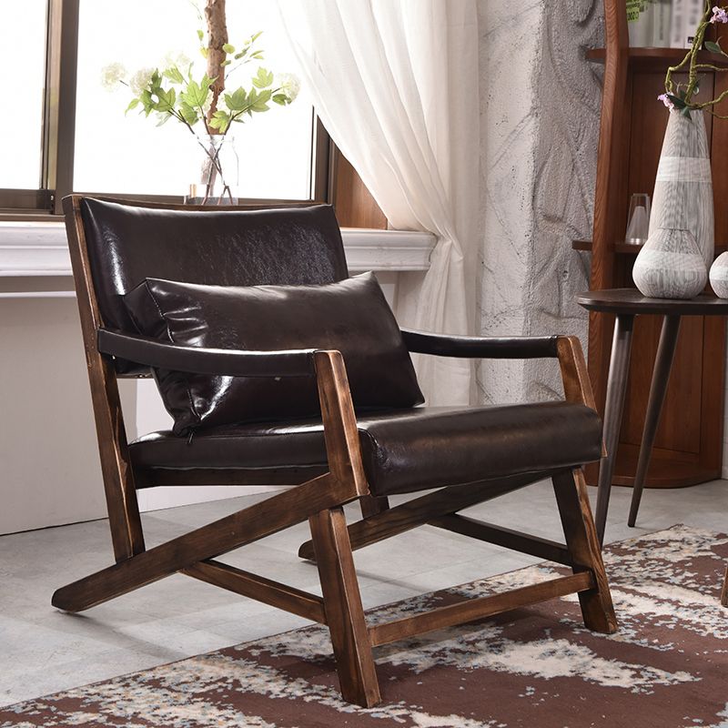 25.59" L x 29.52" W x 28.34" H Faux Leather Square Arms Lounge Chair with Pillow Back