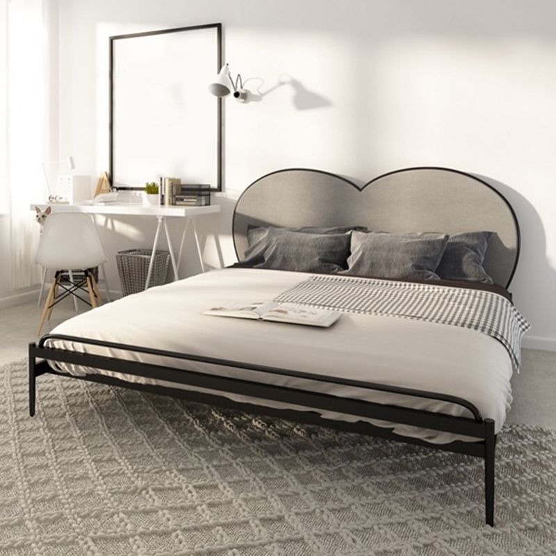 Metal Panel Bed,Heart Upholstered Headboard, 79 inch ,Chrome Color