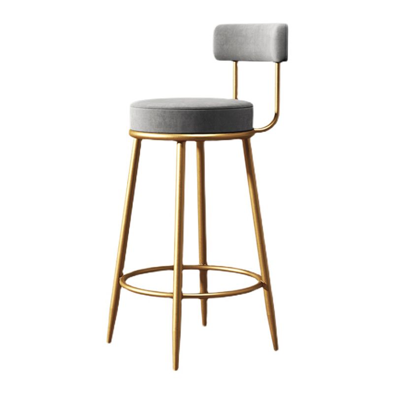 Fabric Round Seat Bar Stools Glam Footrest Armless Counter Stool with Iron Legs