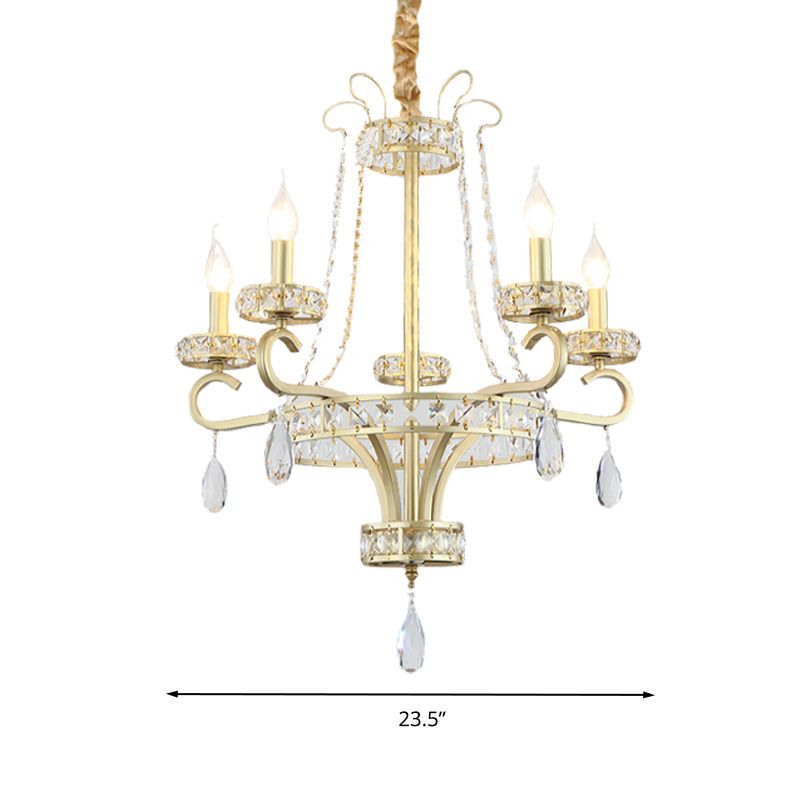 Lámpara de vela dorada lámpara de lámpara gota de cristal tradicional 5/8 luces salas de estar lámpara de estar kit