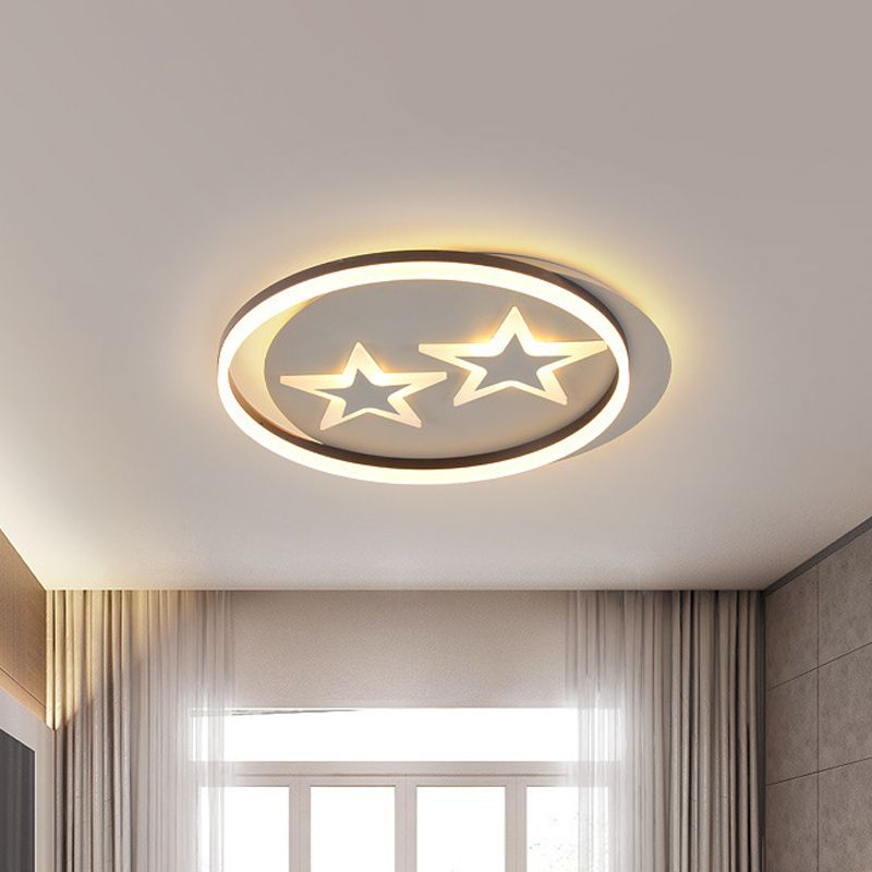 Kids Star/Planet Acrylic Ceiling Lamp LED Flush Mount Lighting Fixture in Gold with Circle for Bedroom