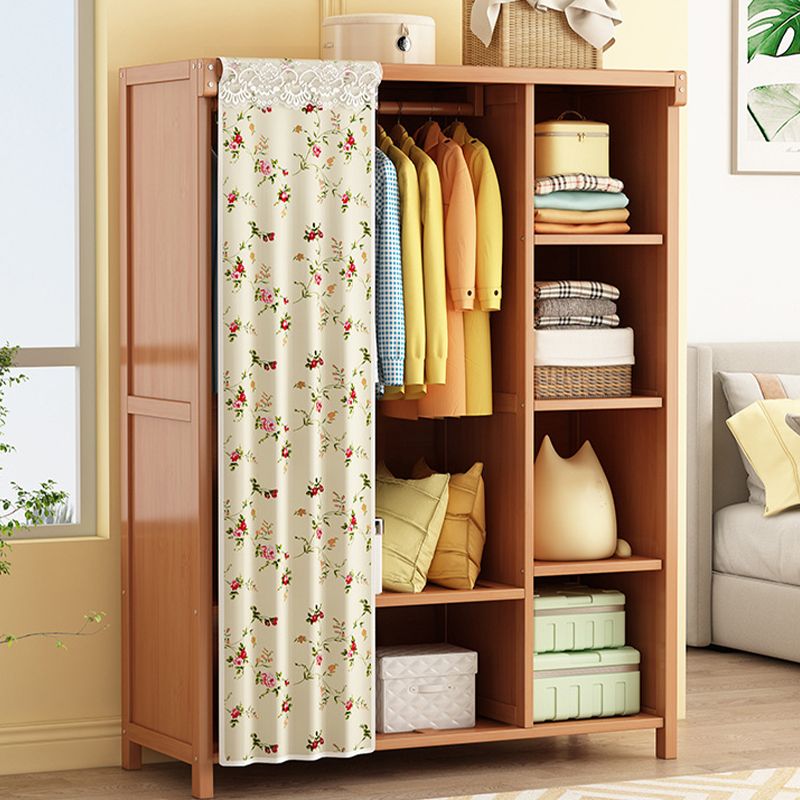 Modern Solid Wood Wardrobe for Home Brown Cabinet with Shelves