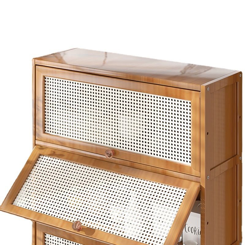 13" Wide Wooden Bookcase Bamboo Light Brown Bookshelf with Doors