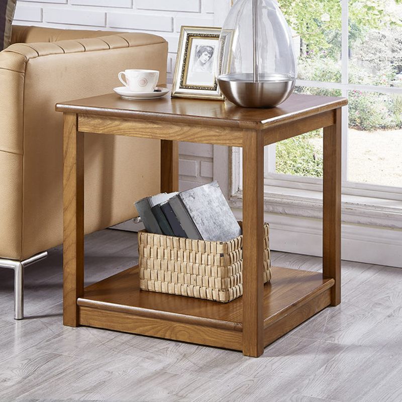 Traditional Wood End Table 4 Legs Sofa Side Table with Shelf for Living Room