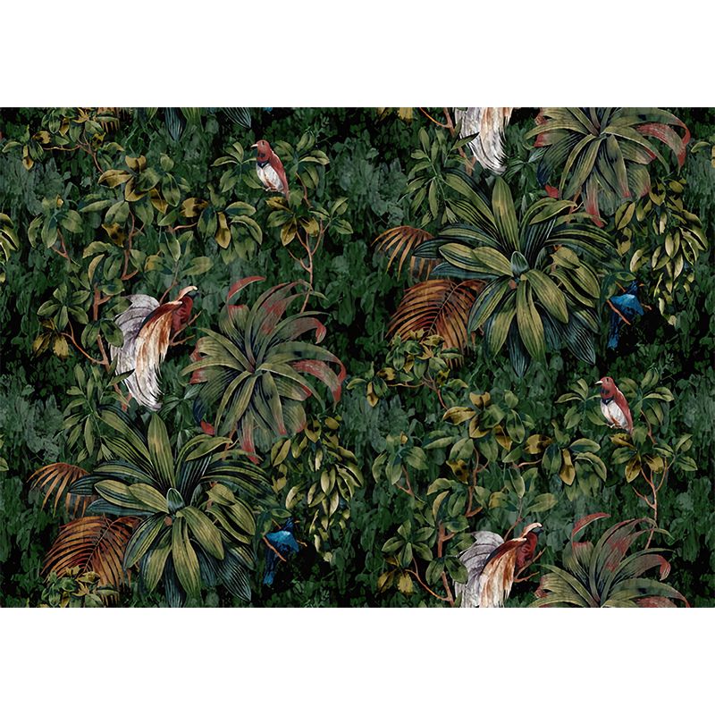 Big Photo Style Birds Mural Wallpaper for Living Room Decoration in Green, Custom Size Available