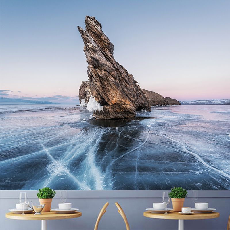 Blue Mountain Above Ice Mural Decal Stain-Resistant Modernist Living Room Wall Art