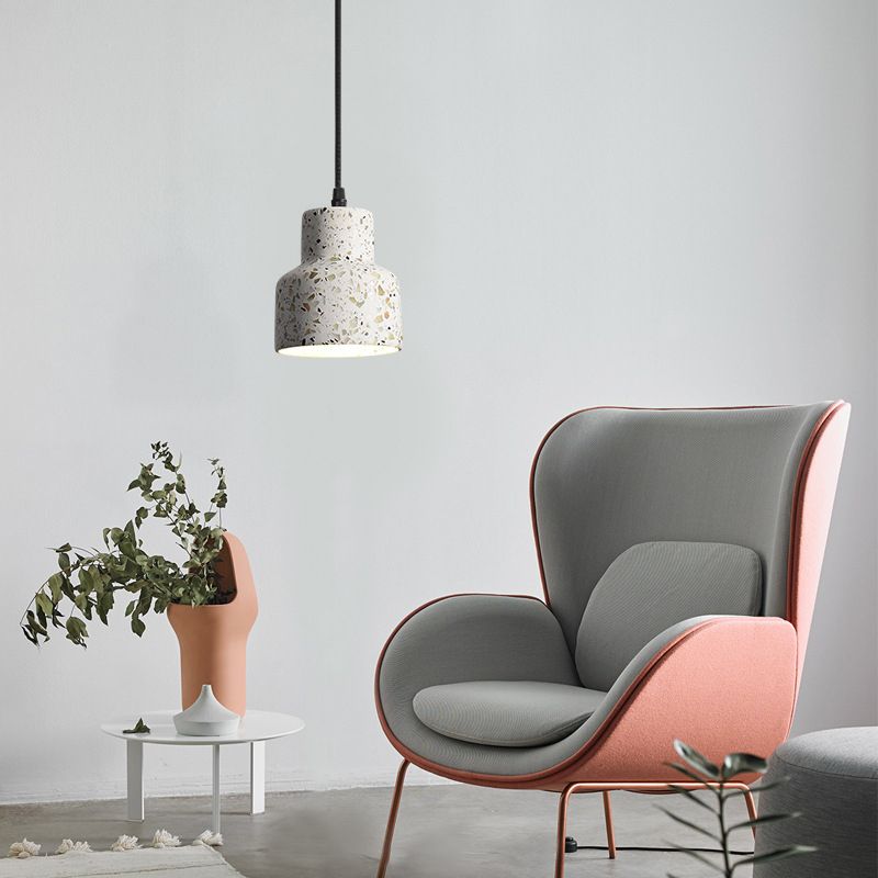 Terrazzo Small Pendant Light Fixture Nordic 1 Head White Suspension Lamp for Living Room
