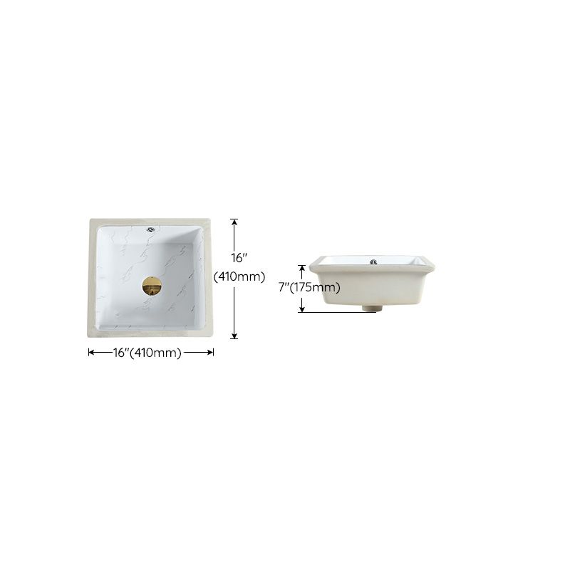 Modern Undermount Vanity Sink Rectangular Porcelain with Overflow Basin Sink