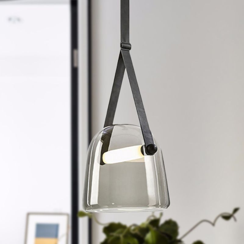 Nordic Bell Ceiling Pendant Light White/Smoke Gray Glass 1 Light Living Room Hanging Light Kit