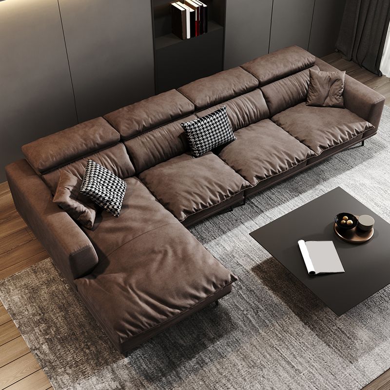 Square Arm Dark Brown Removable Cushions Modern Stain-Resistant Sofa & Chaise