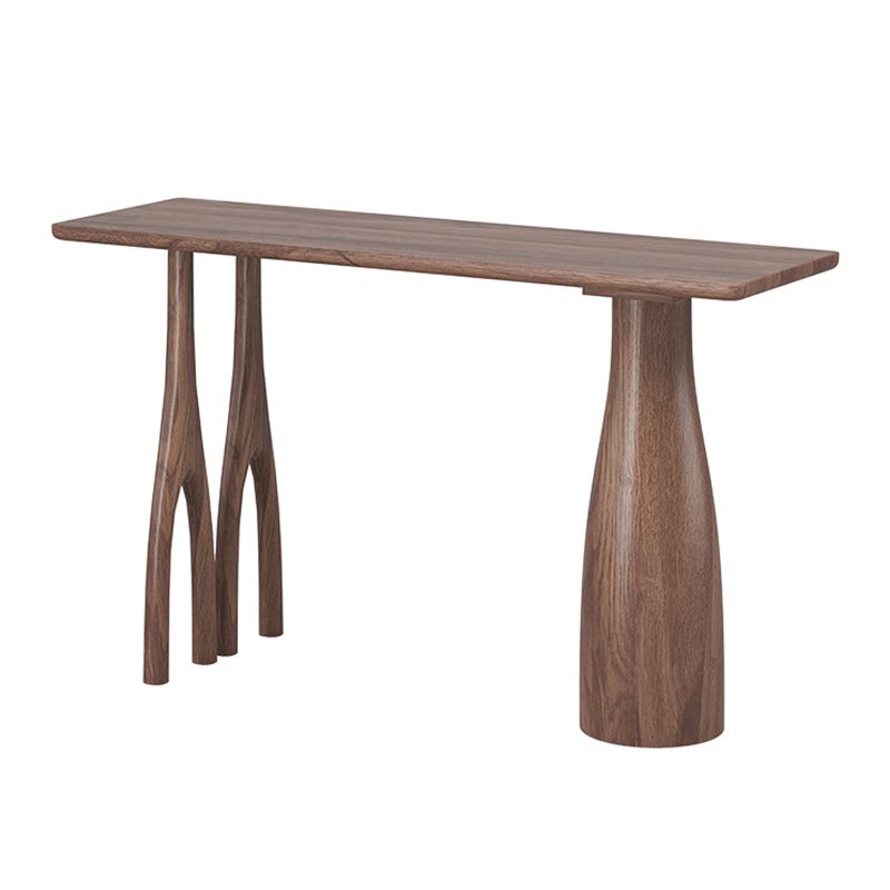 Pine Wood Rectangle Pub Table with Double Pedestal for Living Room