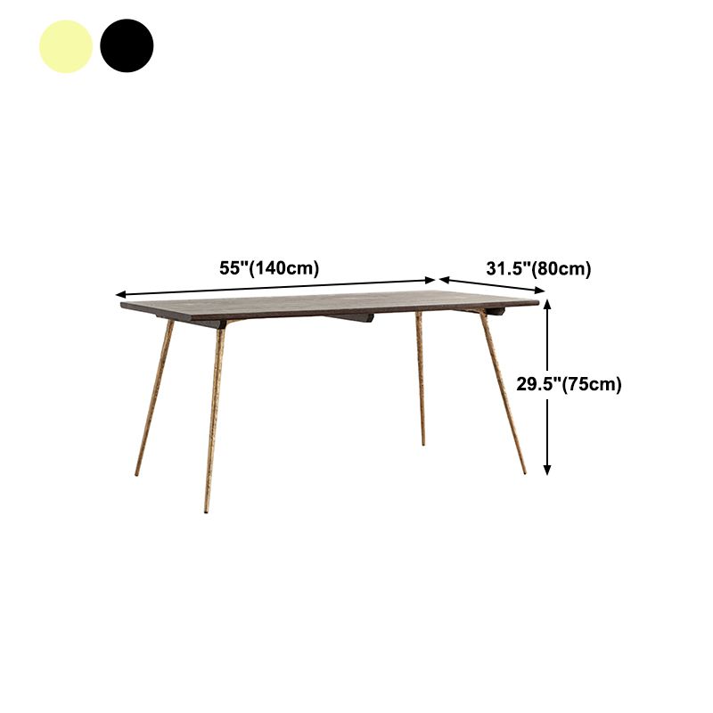 Mesa de comedor de lujo tradicional, mesa rectangular de madera de 4 patas con base de metal