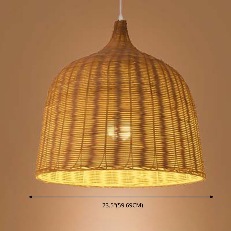Chinese Basket Pendant Lighting Fixtures Rattan Hanging Light with Hanging Cord for Restaurant