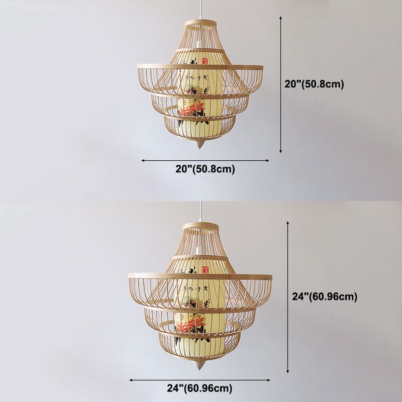Asia Bamboo Hanging Ceiling Light 1-Light Spinning Top Ceiling Pendant Light