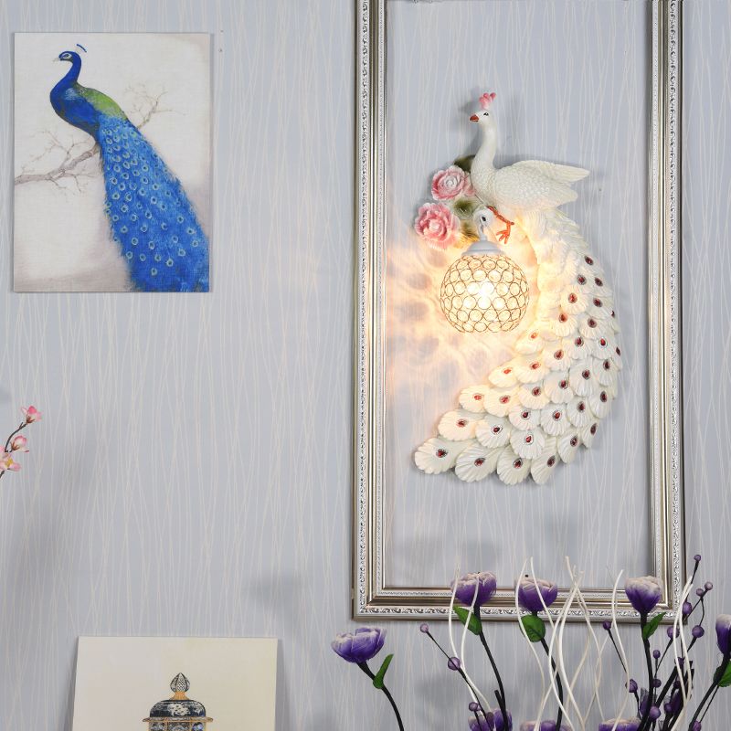 Doble/derecho/izquierdo Peacock pared Squads Stiloft Metal 8 "/10" W 1 Iluminación de pared de bulbo con sombra de cristal de domo en blanco/oro