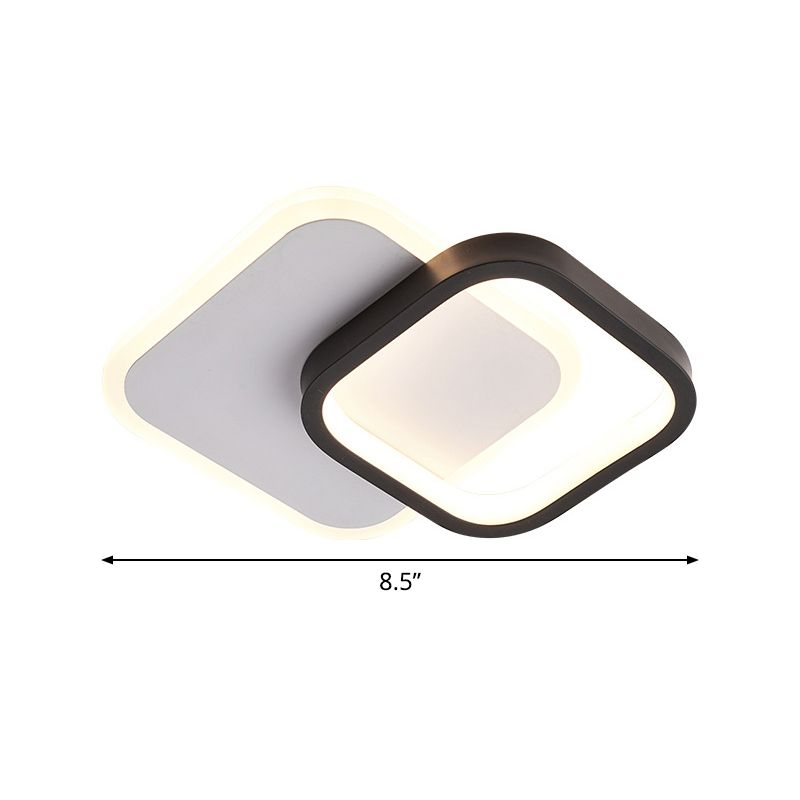 Black-White 2 Squares Small Ceiling Lamp Modern Acrylic LED Flush Mounted Lighting for Corridor