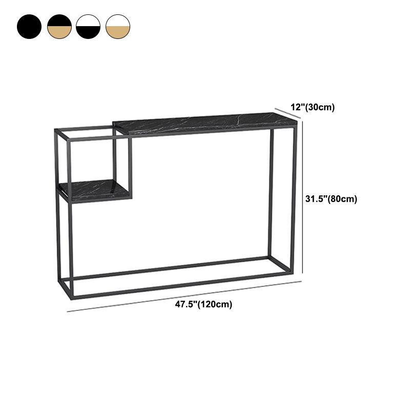 Rectangle Marble Top Console Table with Storage Shelf and Iron Frame Base