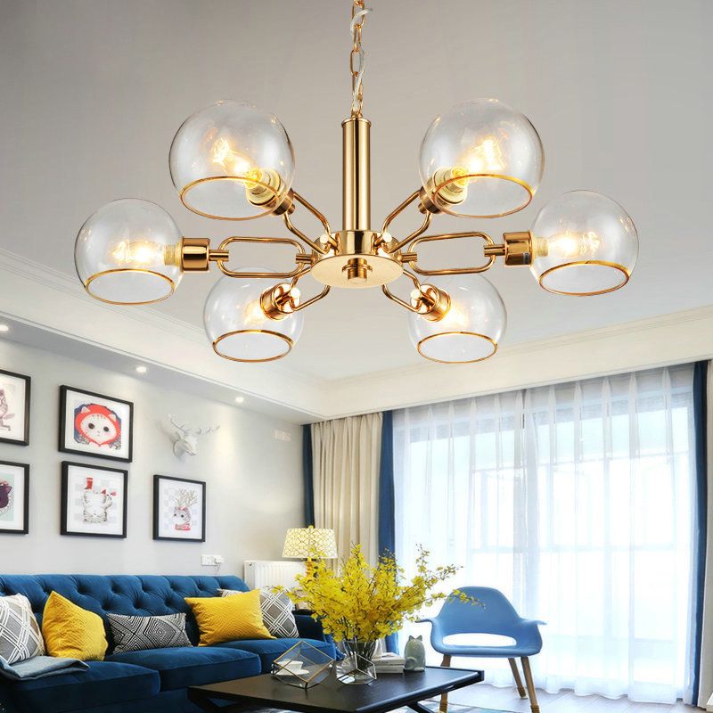 Modern Luxury Sputnik Pendant Light Wrought Iron Hanging Lamp with Clear Glass Shade