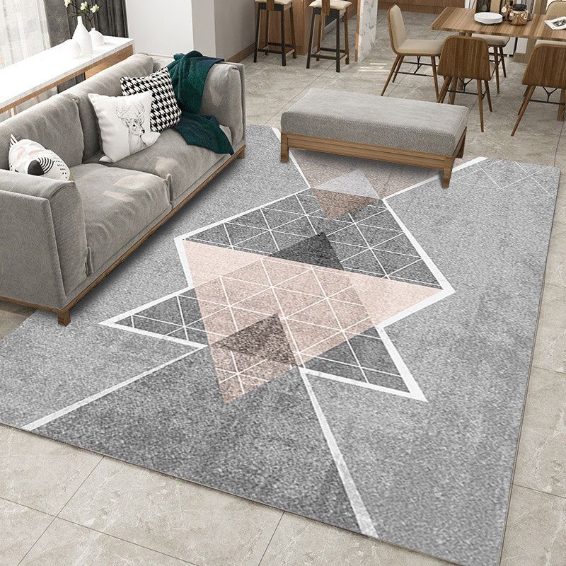 Simple Triangle Print Rug Polyester Area Carpet Non-Slip Backing Indoor Rug for Home Decoration