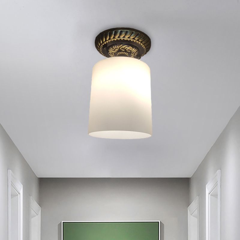 Couloir cylindrique Ceiling Flush Farmhouse Milky Glass 1-Bulb Bronze Flush Mount Lighting