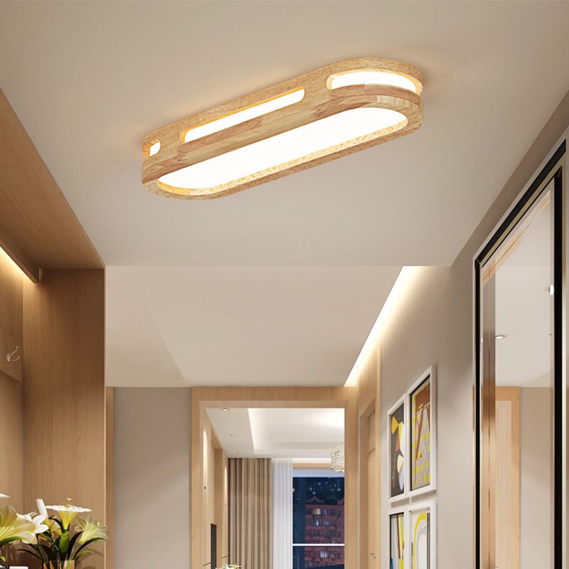 Luminaire encastré oblong en bois Plafonnier encastré LED nordique en bois