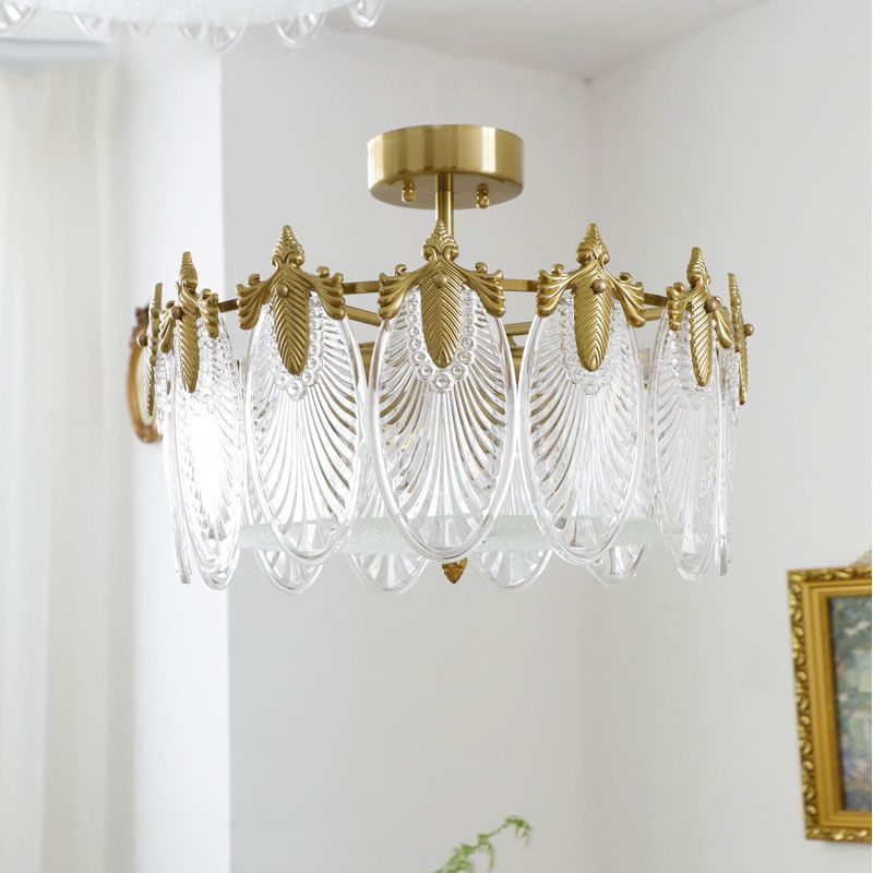 Modern Ceiling Lamp Golden Flush Mount Light Fixture with Glass Shade for Bedroom