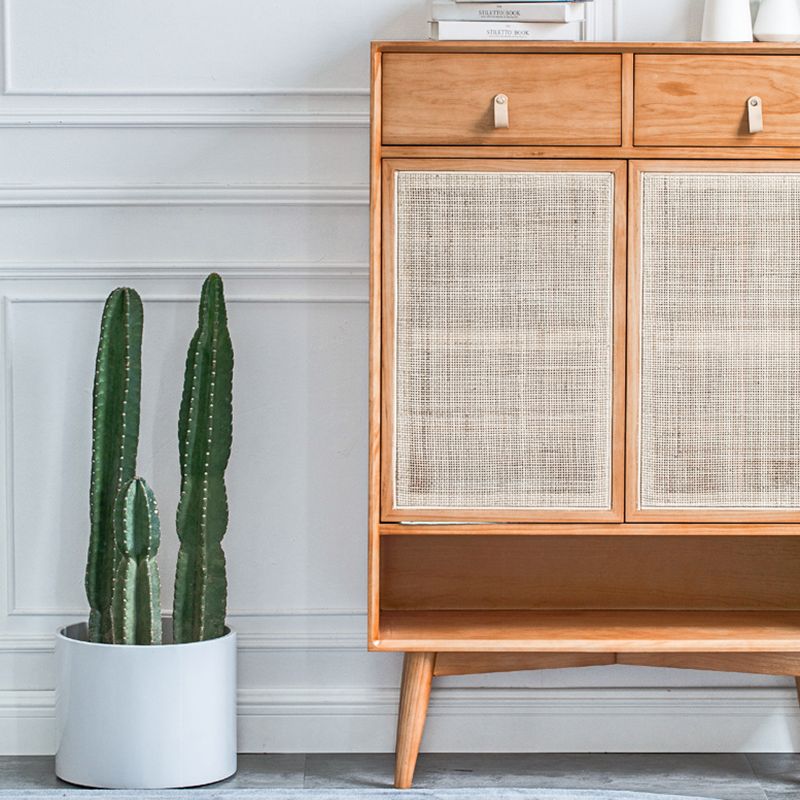 Contemporary Cabinet Rectangle Pine 2 Doors Pendant Pulls Accent Cabinet