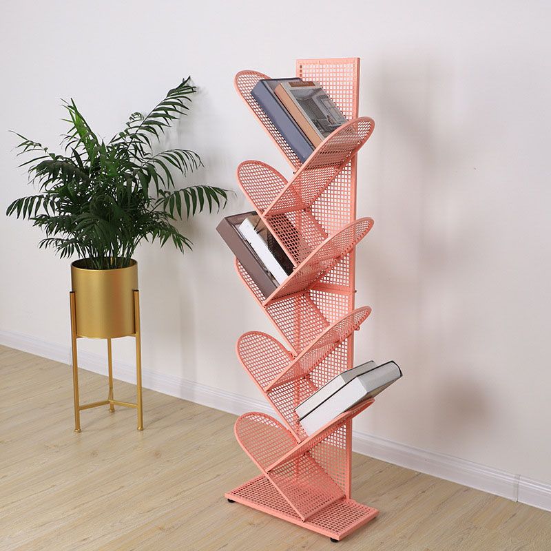 Modern Metal Bookcase Geometric Closed Back Bookshelf in Burnish