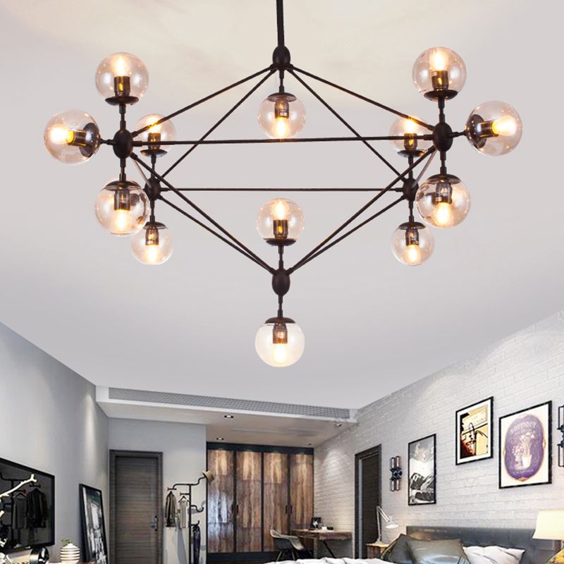 Lámparas colgantes negras de araña de metal nórdica con sombra de vidrio para sala de estar