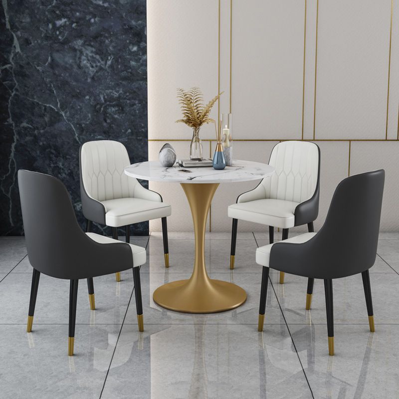 Glam Faux Marble Dining Table Set Round 1/2/4/5 Pieces Dining Set