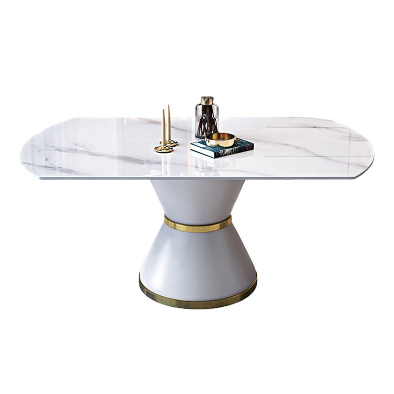 Luxury Round White Stone Top Dining Table with White & Gold Pedestal