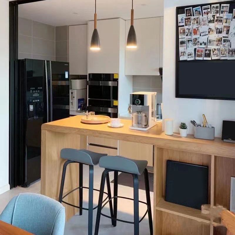 Nordic Indoor Simple Barstool Low Back Iron Tall Stool with Plastic Seat