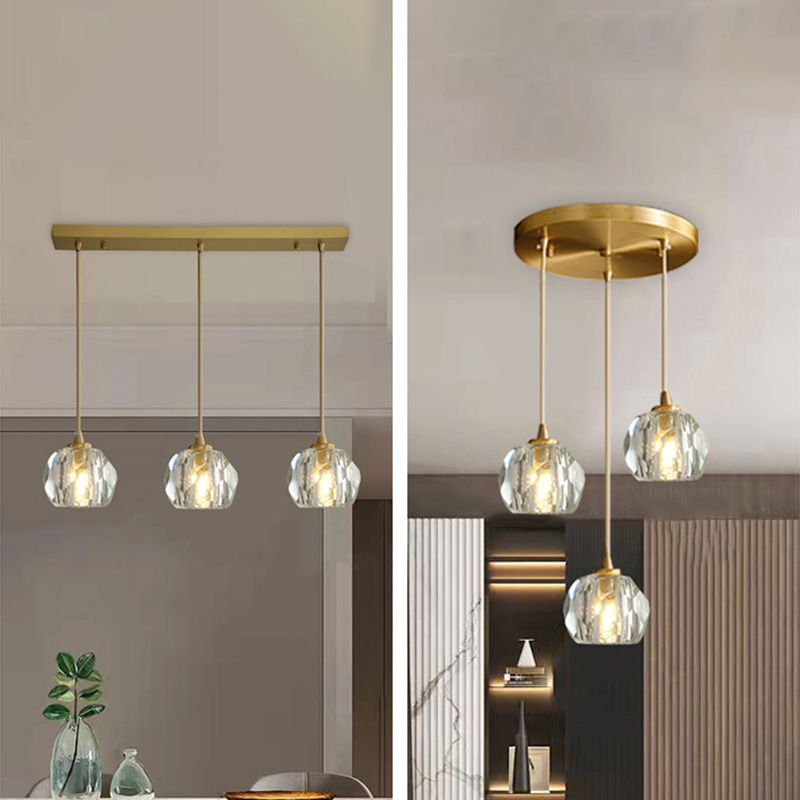 Postmodern Crystal Pendant Light Brass Finish Hanging Lamp with Adjustable Hanging Cord