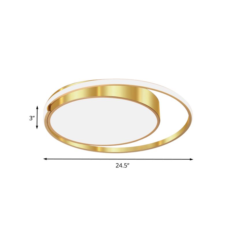 Metallic Drum LED Ceiling Mounted Fixture Modernist 16.5"/20.5"/24.5" W Gold Flush Light with Ring Design for Bedroom