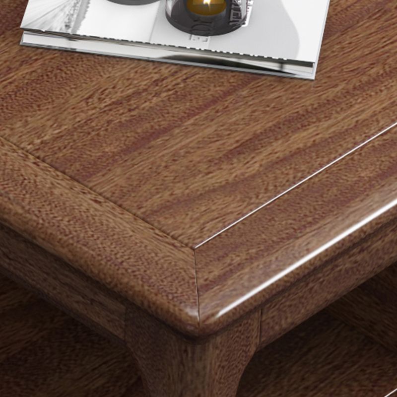 Solid Wood Coffee Table with Storage Drawers and 4 Legs Brown