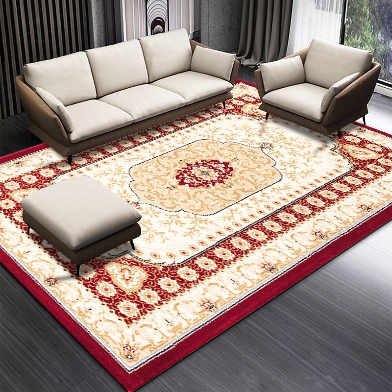 Traditional Medallion Pattern Carpet Polyester Area Rug Non-Slip Backing Area Carpet for Living Room