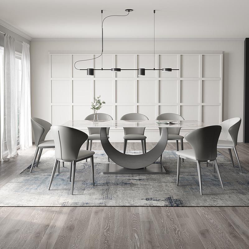 Stone Top Dining Table Contemporary Rectangle Dining Table with Pedestal Base