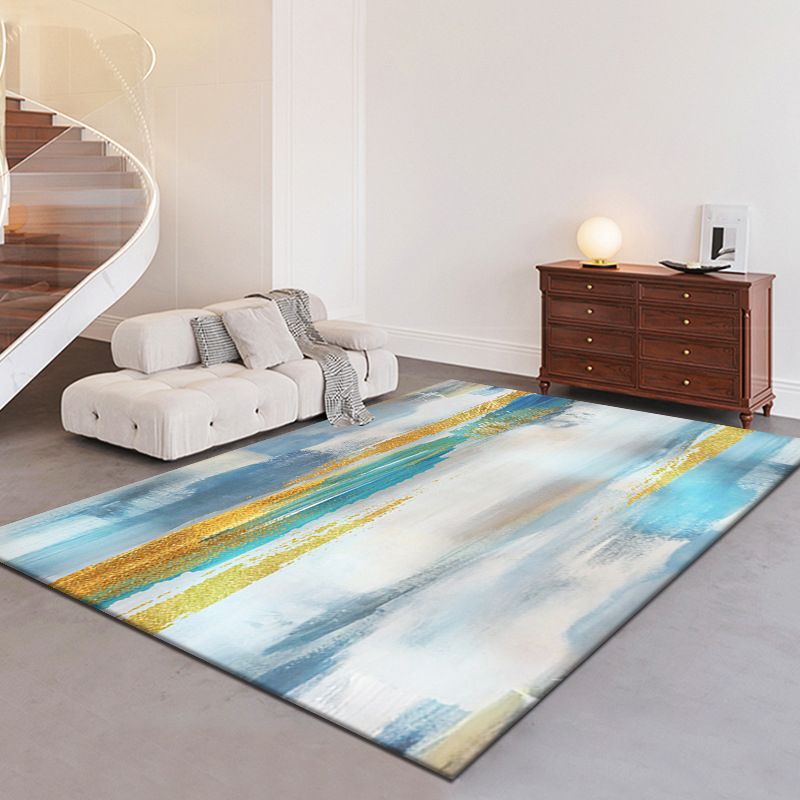 Light Grey Modern Rug Polyester Abstract Print Rug Non-Slip Backing Rug for Living Room