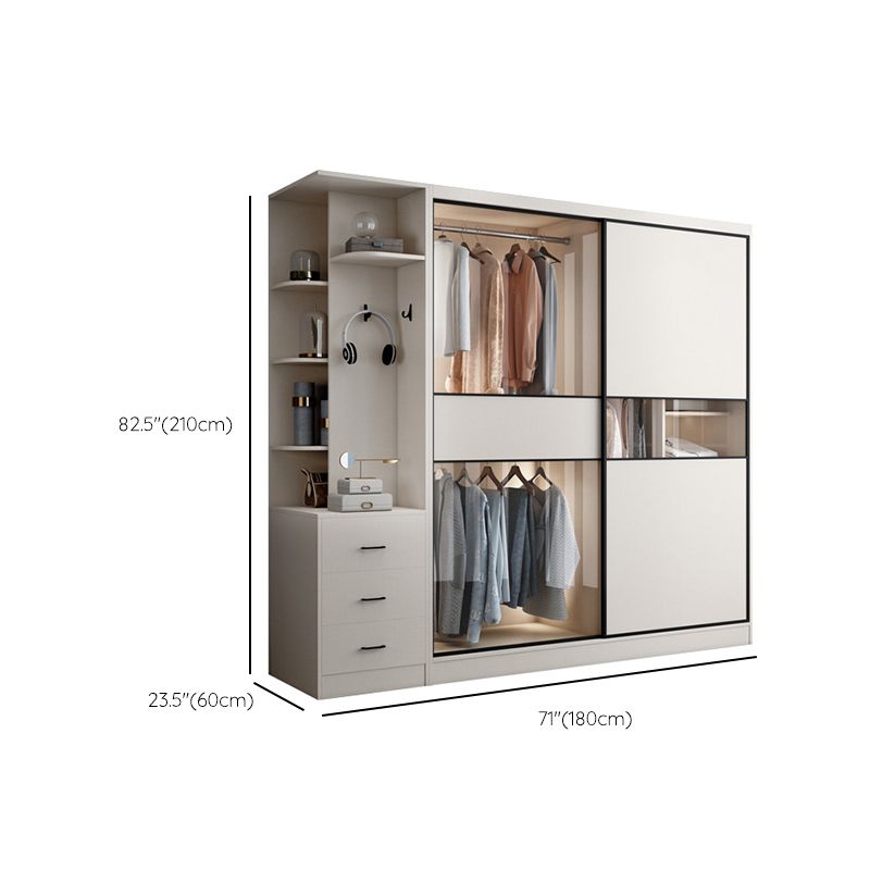 White Colour Wooden Wardrobe Cloth Rod Included Wardrobe Closet with Sliding Doors